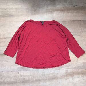 Eileen Fisher Long Sleeve Round Neck A Line Relaxed Soft Tunic Red M Lyocell